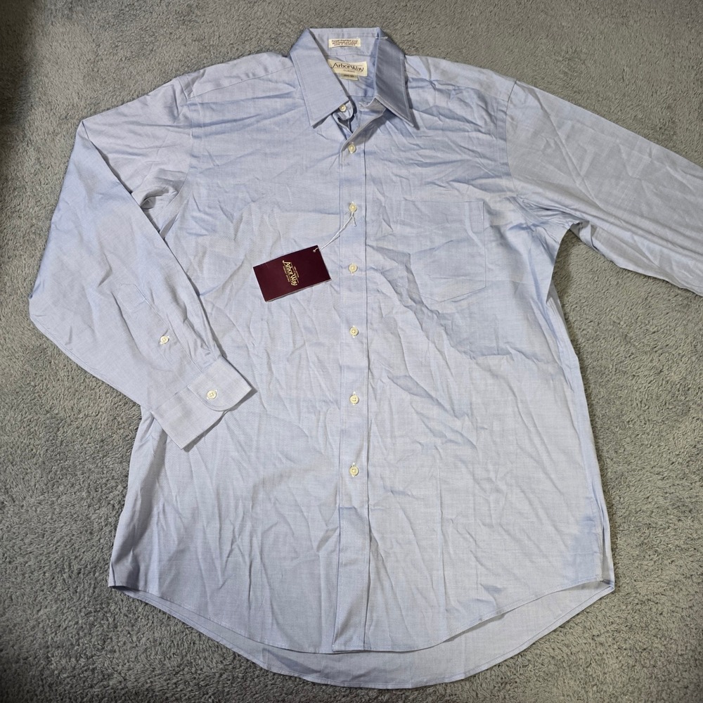 Arbor Way Mens‎ 15.5-33 Button Down Shirt Blue Cotton Pin Point Long Sleeve New